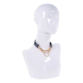 Sex & Mischief Cougar Day Collar Navy and Gold with Chain and Ring Size 38-43 cm > Bondage Gear > Collars